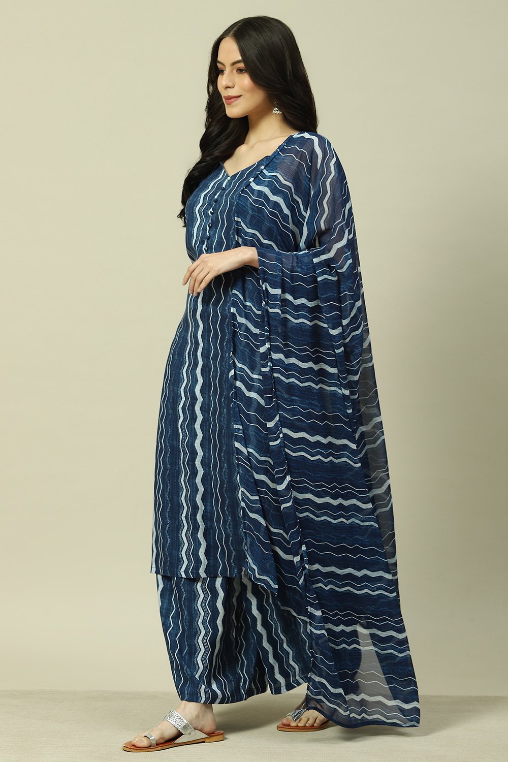 Indigo LIVA Straight Kurta Suit Set image number 4